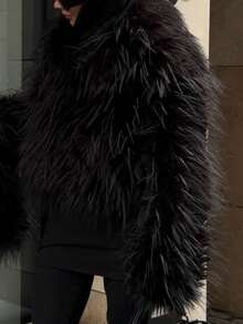 Giacca di pelle elegante imbottita di pelliccia per donna, adatta per l'inverno - nero - Visualizzare 9