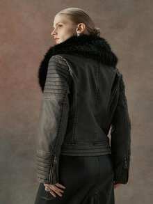 جاكيت نسائية من جلد البولي يوريثان, مناسبة للخريف والشتاء وفصلي الربيع والخريف, للشارع والتنقلات اليومية, مزودة بأكمام وجيوب, سحاب, قابلة للخلع والتنظيف, أكمام قابلة للفصل، طوق من الفرو