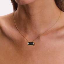 Birthstone Necklace For Women 14k Gold Plated Preppy Oval Stone Necklaces   Pendant Necklaces Birthday Gifts For Women Mom Wife Friends-307968 - 黑色 - 查看 3