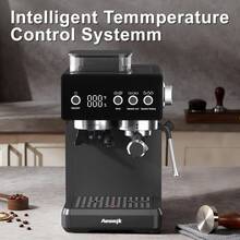 AEOMJK Grinding All-In-One Semi-Automatic Coffee Machine, Temperature Display, Time Display, Froth Milk With Steam Stick, Easy Operation Espresso Machine, Can Make Espresso, Latte, Cappuccino - Xem 1