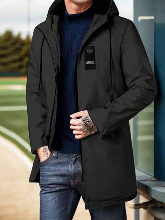 เสื้อแจ็คเก็ตกลางแจ้งกีฬาเดินป่าผู้ชาย ฮู้ดพร้อมเชือก สีพื้นเรียบ เสื้อผ้าแบบคาสวล สไตล์แฟนหนุ่ม สำหรับฤดูใบไม้ร่วง/ฤดูหนาว