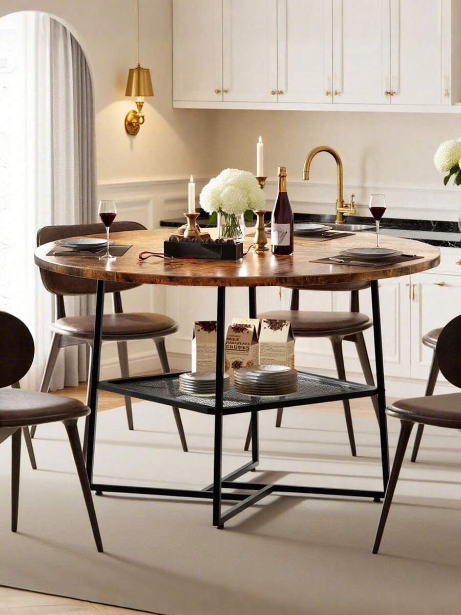 51'' Round Dining Table For 6 Kitchen Dining Room Circle Dinner Pedestal Table Space Saving Wood Kitchen & Dining Room Furniture Farmhouse Dinning Room Circle Kitchen Table Industrial Dinner Table With Metal Base For Kitchen Living Room - 彩色 - 查看 1