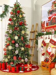 16pcs- 2.36Inch Christmas Tree Balls Ornaments, Golden RedShatterproof Plastic Decorative Baubles Decorations For Xmas Tree Decor Holiday Party Wedding Decoration (Red & Gold, 60mm)