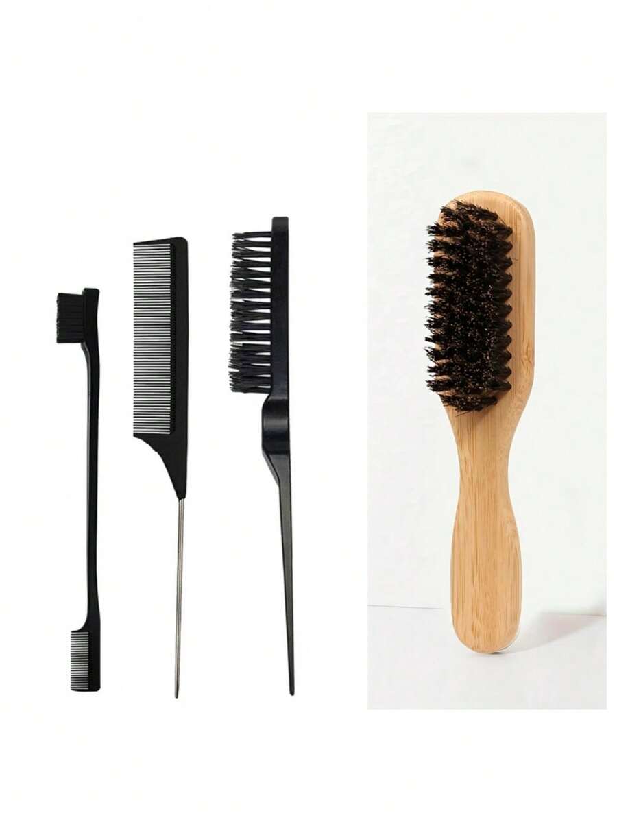 Set di 4 pettini per acconciatura in setole di cinghiale, incluso pettine per definire i bordi - adatto sia per uomo che per donna - pettini professionali per taglio e acconciatura dei capelli senza profumo, adatti per capelli spessi/sottili. Possono creare uno stile sfumato senza alimentazione elettrica, pulire i tagliacapelli elettrici, creare uno stile di capelli liscio - Multicolore - Visualizzare 1