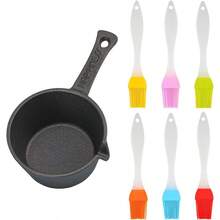 Cast Iron Sauce Pot And BBQ Mop Brush Set For Grilling BBQ Basting Set With Saucepan And Brush Barbecue Accories Meat Smoker Accories Gift For Men