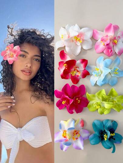 8 Pieces Hair Clips For Women, Hawaiian Flower Hair Clips Women Plumeria Hibiscus Flower Hair Clips Fashion Artificial Flower Hair Clips, Summer Holiday Beach Party Hair Accessories, Bohemian Style Fabric Hair Clip Set, Elegant Women Hair Clips, Summer Women Hair Accessories, Gifts For Girls, Valentine's Day Gift Value Set, Hair Clips Claw, Hair Claws, Hair Slide, Hair Barrettes