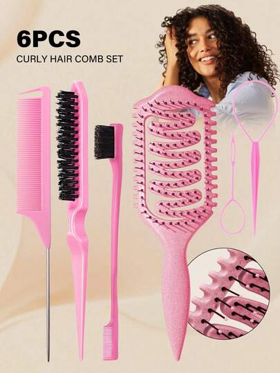 4/6pcs Curly Hair Styling Combs Set, Including New Upgrade Curl Defining Brush, Braiding Tool, Teasing Hair Brush, Rat Tail Comb, Edge Brush For Edges And Back Detangling, Combing, Smoothing Hair, Hair Brush, Comb, Hair Toots, Hair Products And Accessories For Barber Salon Beauty Travel Essentials,Brush,Hair Brushes,Edge Brush,Brush Hair,Hair Comb,Comb Hair,Detangling Brush,Ball Brush,Mini Hair Brush,Hair Brush Set,Wooden Comb,Travel Essentials,Travel Essential,Hairstyle,Hairdressing,Hair Brush,Slick Back Brush,Styling Brush,Curly Hair Brush,Edge Brush,Hair Comb,Brush Hair,Hair Brush Set,Comb Hair,Comb For Curls,Detangling Brush,Hair Brush For Women,Hair,Travel,Hair Products,Hair Tools,Hair Stuff,Barber,Barber Accessories,Barbershop,Hairdressing Equipment