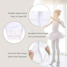 Girls' Basic Turtleneck Long Sleeve Leotard With Durable Snaps, Front, Zipper Back