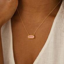 Birthstone Necklace For Women 14k Gold Plated Preppy Oval Stone Necklaces   Pendant Necklaces Birthday Gifts For Women Mom Wife Friends-307968 - 六月粉紅 - 查看 3