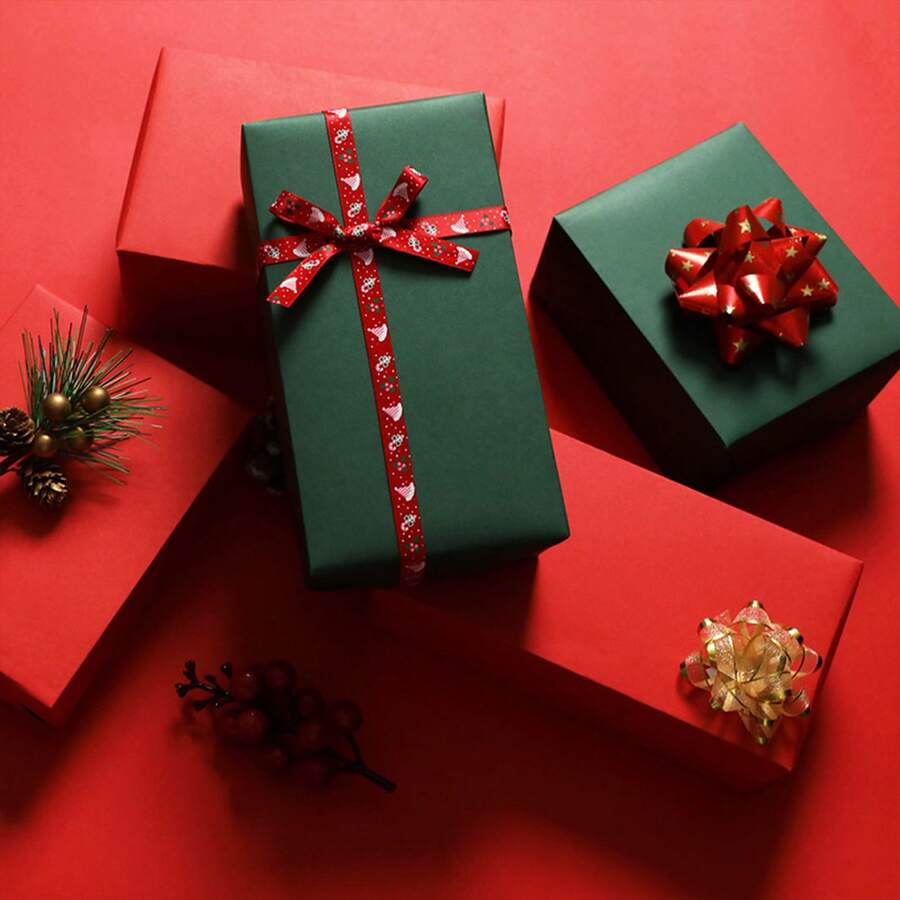 3 Blatt Weihnachtsgeschenkpapier, klassisches einfarbiges Geschenkpapier, traditionelles doppelseitiges Geschenkpapier in Grün und Rot, ideal für Weihnachtsgeschenke und Feiertagspräsente - Verschiedenfarbig - Übersicht 1