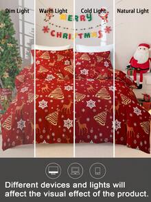 3pcs Christmas Red Plaid Santa Claus & Snowflake Print Bedding Set (1 Duvet Cover And 2 Pillow Shams), Soft & Skin-Friendly, Suitable For All Seasons, Christmas Gift - Multicolor - View 8