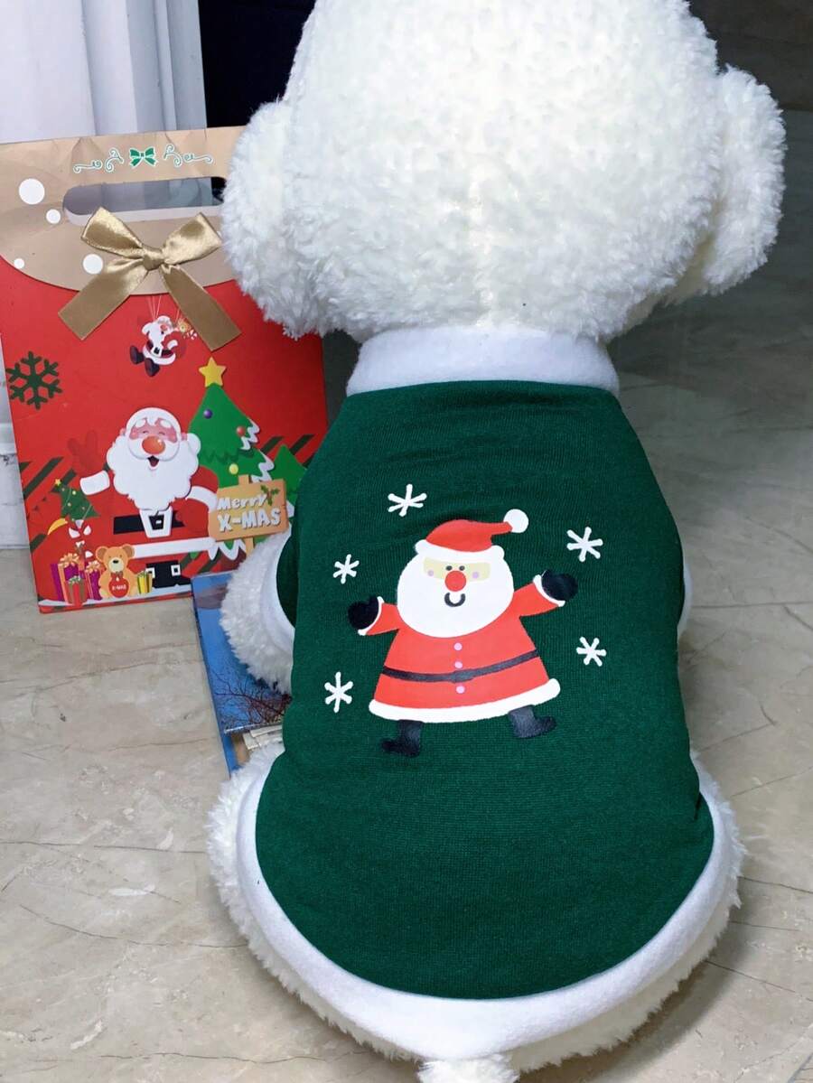 1 Stück Weihnachts-Sweatshirt für Haustiere als Weihnachtsmann, warmer Fleece Weihnachtsmann Hoodie für kleine/mittlere Hunde und Katzen, Weihnachts-Outfit für Haustiere