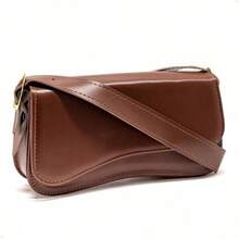 Women's Baguette Bag With Irregular Shoulder Strap - Fashionable, Stylish, High-Quality - Various Colors: Coffee, Caramel, Black, White - 駝色 - 查看 2