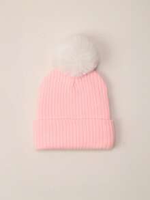 1 Stück schwarze Pompon-Strickmütze Beanie Mütze für Kleinkind Kinder und Babys, Y2K-Stil, gestrickte Neugeborenen-Mütze für den Außenbereich, warme Wintermütze geeignet für den täglichen Arbeitsweg - 1PC - Übersicht 4