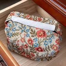 1PC Chinese Style Flower Embroidery Storage Bag Creative Desktop Tissue Holder Fabric Drawer For Home Decoration#Color:Green - Multicolor - View 5