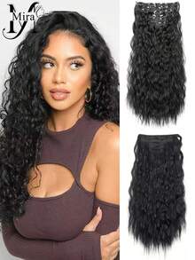 Clip In Hair Extensions,6PCS Hair Extensions Long Mermaid Waves Wavy Synthetic Clip On Hairpiece For Women 24 Inch Ash Brown With Blonde Highlights