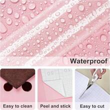 1卷粉色亮面乙烯基壁纸，自粘防水防油可移除贴纸，适用于厨房台面、橱柜顶部、家具翻新、卧室装饰墙、家居装饰。可移除。尺寸：40厘米 x 500厘米/300厘米/100厘米 - 粉色 - 查看 7