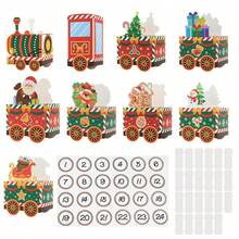 24 caixas de presente de calendário do advento de trem de Natal com design de Papai Noel, elfo e rena - Locomotiva vintage, decorações de Natal douradas em vermelho e verde - Caixas de papel kraft para calendário do advento, aniversários, feriados e celebrações de ano novo, decorações de Natal - Multicolorido - Ver 8