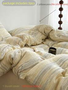 3 件套加厚涤纶简约格子条纹印花床上用品套装,适合男孩、女孩、宿舍、卧室,拉链开合,四季皆宜,柔软透气(1 个羽绒被套、2 个枕套、无填充物) - 彩色 - 查看 3