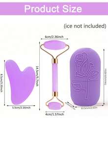 3 piezas Rodillo facial de hielo - Juego de rodillo facial de hielo para el cuidado de la piel, herramientas de masaje facial, rodillo facial de silicona con hielo, rodillo de hielo, cuarzo rosa con rodillo masajeador y tabla Gua Sha, para aliviar la hinchazón facial y ocular, masajeador facial para contornear y mejorar el cuidado y el brillo de la piel, para ojos, cuello y rostro, molde de rodillo facial de hielo - Herramientas de cuidado de la piel. Productos de masaje de hielo de verano, artículos de oficina, artículos escolares, artículos de viaje esenciales, belleza, productos de cuidado de la piel, spa, autocuidado, herramientas de cuidado de la piel, cuidado facial, suministros de esteticista, masaje, herramienta de masaje facial, rodillo facial