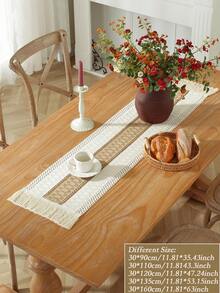 1 件复古钩针亚麻桌旗，带花边流苏，质朴的蕾丝桌面装饰，餐桌保护垫，适用于家庭、派对、婚礼装饰 - 彩色 - 查看 6