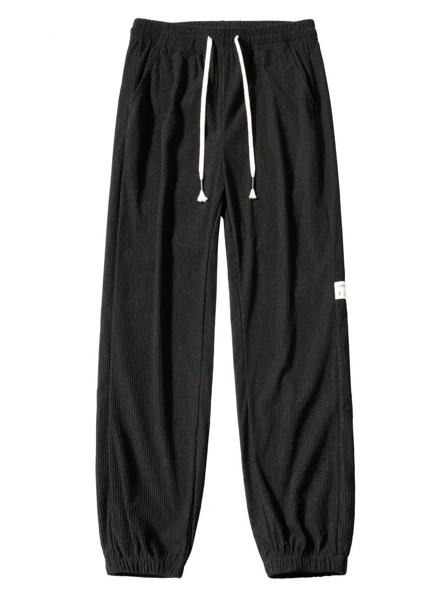 Men's Loose Drawstring Casual Sports Pants, Versatile For Daily Wear, Autumn/Winter - Black - View 1