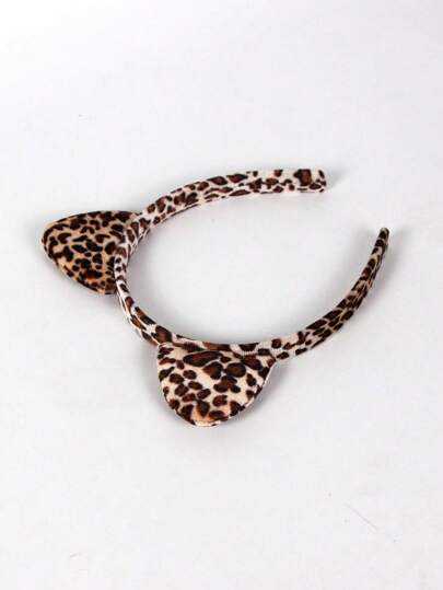 1pc Simple, Elegant And Cute Leopard Print Cat Ear Headband For Women, Suitable For Daily Use And Halloween Holiday Decoration, Halloween Party Costume Headband, Fashionable Hair Accessory, Women's Headband, Suitable For Daily Wear Hair Accessories