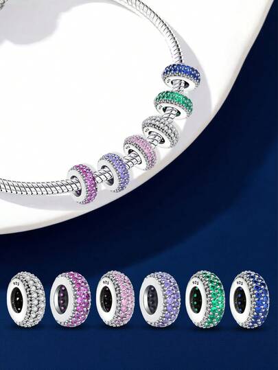 1 PC Fashionable Sparkling White, Pink, Blue, Green, Purple, Rose Red Five Rows Of Zirconia Spacer Beads Charm Suitable For Bracelets DIY Women's Jewelry