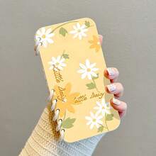 Étui de téléphone portable à rabat personnalisé avec fleurs blanches créatives sur fond jaune, convient pour iPhone 16 Pro Max 15 14 Plus 13 12 11. Cadeau de Noël, Nouvel An, Pâques, Halloween, pour la famille et les amis