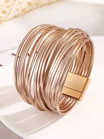 波西米亚风格 PU 皮革多层女士手链，可搭配各种服装