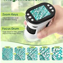 Microscopio digital infantil con pantalla LED de 2.0", 1000x de aumento, 640*480 píxeles, captura de fotos/vídeo, para experimentos científicos, juguete educativo, uso doméstico y estudiantil, portátil, versión de unidad única/set - Blanco - Ver 12