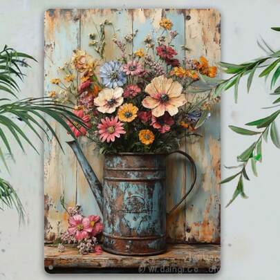 7.8x11.8" Colorful Vintage Aluminum Wall Art - Charming Metal Sign With Flowers - Perfect Indoor/Outdoor Accent Piece For Home, Bar, Cafe & Garden Decor