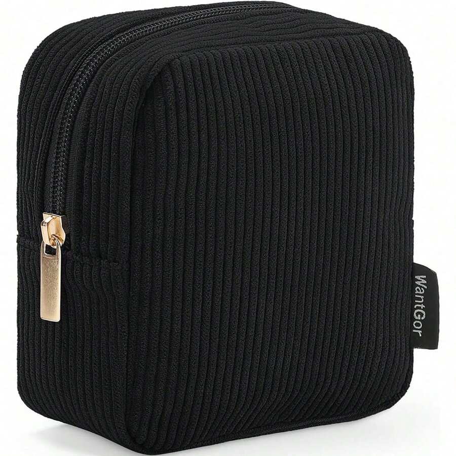 IJNIHPL-WantGor Small Corduroy Makeup Bag,Cosmetic Storage Bags Coin Purse Zipper Pouch Travel Cosmetic Bag Lipstick Hair Accessories Organizers For Women Black - 多色2 - 查看 1
