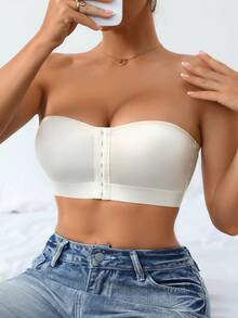 3PCS Women's Multi-Row Button Front-Fastening Strapless Bodysuit, Open-Front Lingerie, Comfortable Wireless, Plain And Simple Seamless Bra Lingerie - Multicolor - View 5