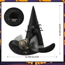 Hatisan 1Pcs Witch Hat, Halloween Decorative Hat With Spider & LED Lights, Gothic Style Party Headwear, Witch Cosplay Accessories For Halloween Costume Party - 黑色蜘蛛 - 查看 3