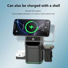 محطة شحن لاسلكية 3 في 1، محطة شحن لاسلكية محمولة، حامل شحن لاسلكي قابل للتدوير، مناسب لموديلات هواتف محمولة وسماعات رأس متنوعة، متوافق فقط مع ساعات أبل