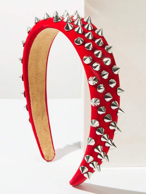 1pc Solid Color Leather Punk Rivet Headband, Simple Versatile High-Quality Hair Accessory, Suitable For Girls Street Style Sweet & Cool Look, Hairband For Women, Autumn Outfits, Hair Hoop ,Head Piece