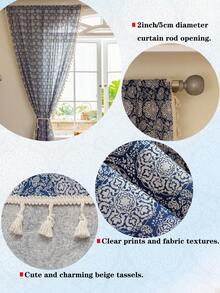 1 Rèm cửa họa tiết hình học Bohemian, trang trí tua rua màu be, không cần khoan lỗ, có túi đựng, có thể giặt được, mỏng, rèm cửa ngắn cho nhà bếp, vách ngăn phòng, thích hợp cho gia đình, phòng ngủ, phòng học, phòng khách, ban công, hiên nhà, trang trí phòng tắm nắng, trang trí cửa sổ, mọi mùa, mùa thu - Màu xanh lam - Xem 2
