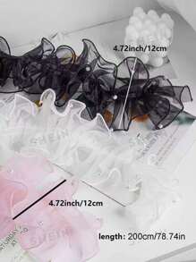 1 Roll/200cm Densely Pleated Beaded Tulle Lace Ribbon, Floral Packaging Satin Ribbon, Shiny Pearl Wavy Organza Ribbon, Suitable For Halloween, Christmas Gift Wrapping