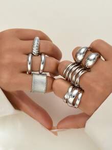 6-22 件/套复古厚实不对称花卉戒指套装，女士日常佩戴，约会，派对礼物