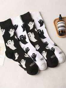 2 Pairs Of Fun Ghost Print Mid-Leg Socks. Personalized Couple Socks For Halloween Parties And Festive Outfits. Soft Knit Fabric. Suitable For Birthdays, Halloween, Parties. Unique And Stylish Casual Socks. Suitable For All Seasons. A Great Choice For Vacations, Outdoor Sports, Parties