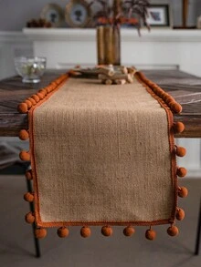 1 Stück Bohemian Stil Heim Dekoration Quaste Tischdecke, Creme und Braun Fransen Tischläufer mit Quasten, ideal für Restaurant, Wohnzimmer, Schlafzimmer Dekoration oder Bridal-Shower Geschenk