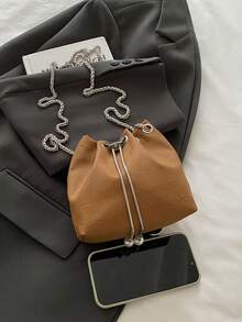 Women's Simple Chain Solid Color Crossbody Bag, Suitable For Daily Commute And Travel