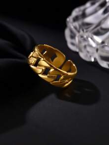 Chain-Shaped Rings For Men 18K Gold Plated Open Stainless Steel Ring Vintage Geometric Asymmetrical Jewelry Daily Party Wear