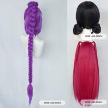 Parrucche da cosplay per donne Megastars, parrucche sintetiche resistenti al calore senza colla per feste di Ognissanti, capelli rossi lisci extra lunghi con 2 code di cavallo e capelli finti viola ultra lunghi con treccia rimovibile con molletta, capelli neri lisci corti con doppio chignon, alta densità, aspetto naturale, adatte per principianti, ideali come regali per vacanze, concerti musicali, compleanni, Natale