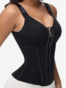 1 件女士塑胸瘦身塑身衣，带双层紧腰训练器，女士运动塑身腰带，收腹束身胸衣上衣，腰部训练器束腹带，适合训练或运动/各种场合 - 黑色 - 查看 3