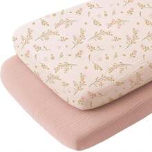2pcs Baby Crib Sheets, Unisex, Soft & Comfortable, Suitable For Baby Crib, Moses Basket, Oval/Rectangular Pad/Mattress, Ideal Gift For Expectant Mothers
