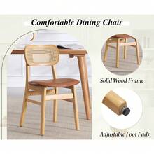 Chairus Rattan Dining Chairs Set Of 2 PU Leather Kitchen Chair For Dining Room Armless Side Chairs With Wood Legs - Brown - View 5