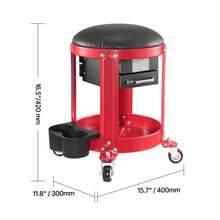 Rolling Mechanic Stool With Wheels, 300 Lbs Capacity Garage Seat/Work Stool, Padded Roller Creeper Seat With Fixed Height, Tool Tray And 2 Drawers, For Garage, Shop & Auto Repair, Red+Black - Soft cushion with 2 drawers + 1 tray - 查看 10