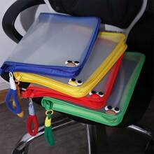 Bolsa con cremallera tamaño A4 de PP transparente con asa, organizador a prueba de polvo, carpeta de almacenamiento